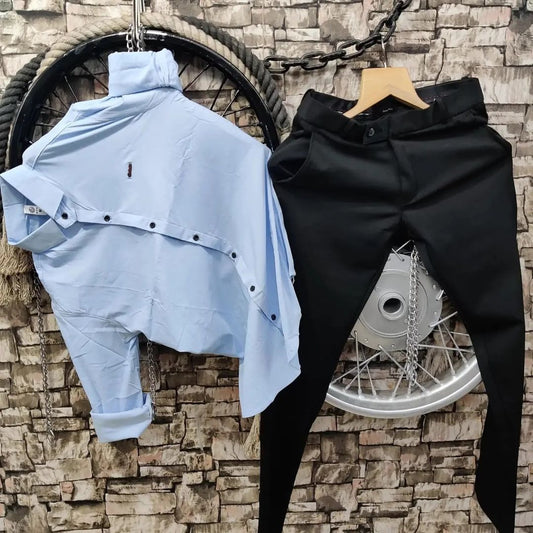 Lycra Shirt And Pant In Tealish Blue And Black - Combo