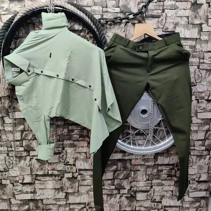 Lycra Shirt And Pant In Pista And Green - Combo