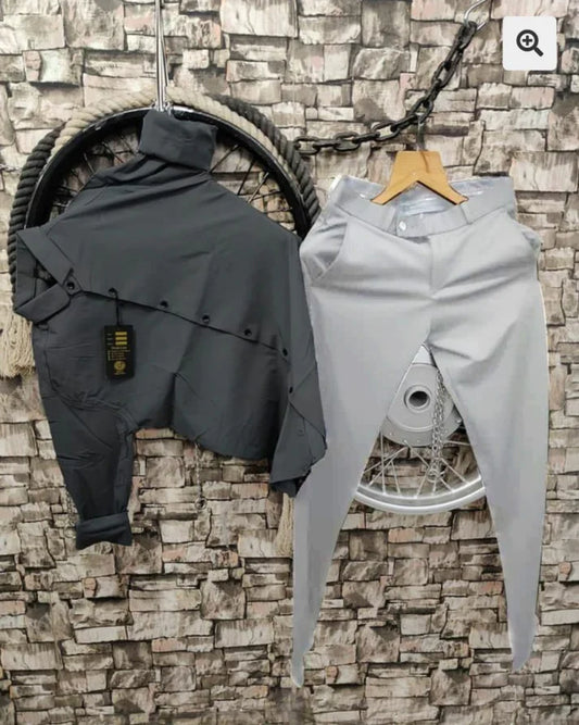 Lycra Shirt And Pant In Gray And Gray - Combo