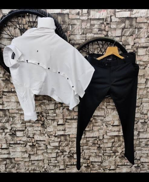 Lycra Shirt And Pant In White And Black - Combo